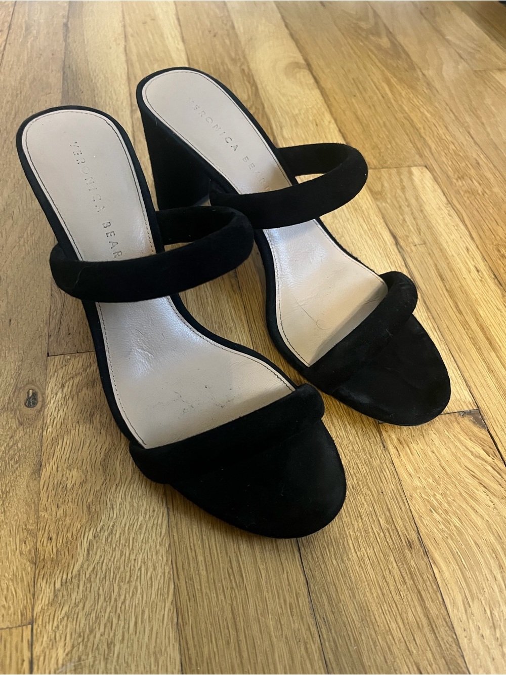 Veronica Beard Black Double-Strap Block Heel Mules